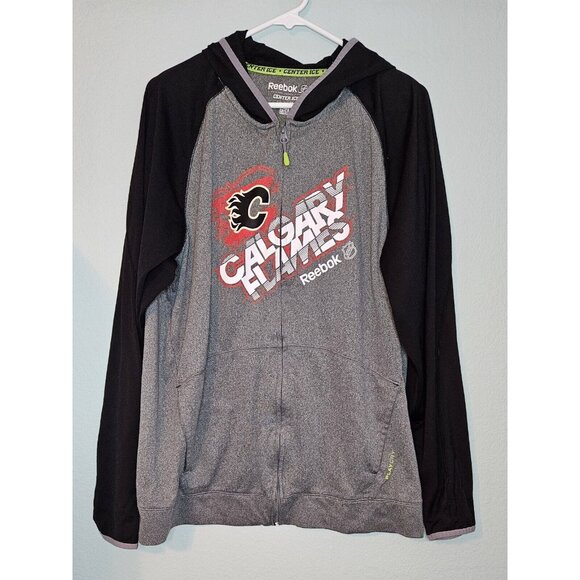 Reebok Calgary Flames NHL Center Ice PlayDry Full-Zip Hoodie Size L Gray Black - Picture 8 of 8